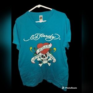 💘 ED HARDY Womens XL Shirt V Neck Love Kills Slowly